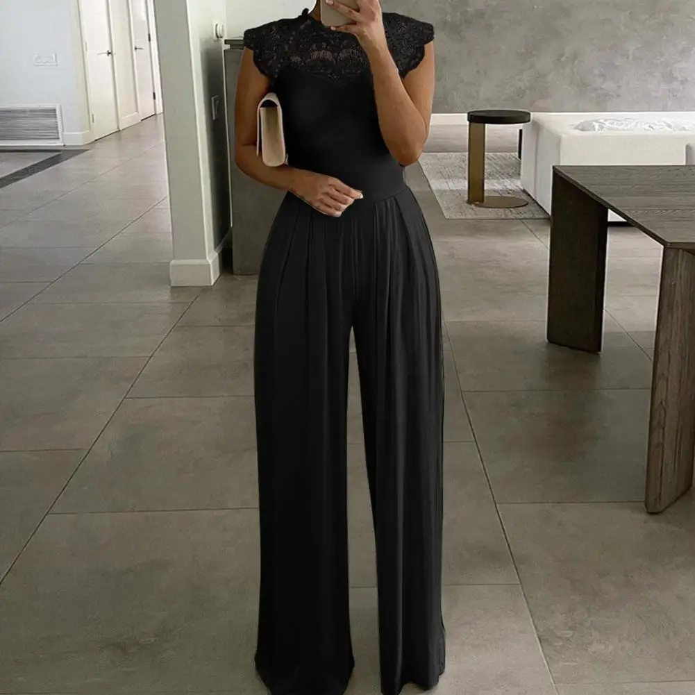 

Summer Jumpsuit Women 2022 Sexy See-through Lace Solid Color Sleeveless O Neck High Waist Rompers Jumpsuit combinaison femme