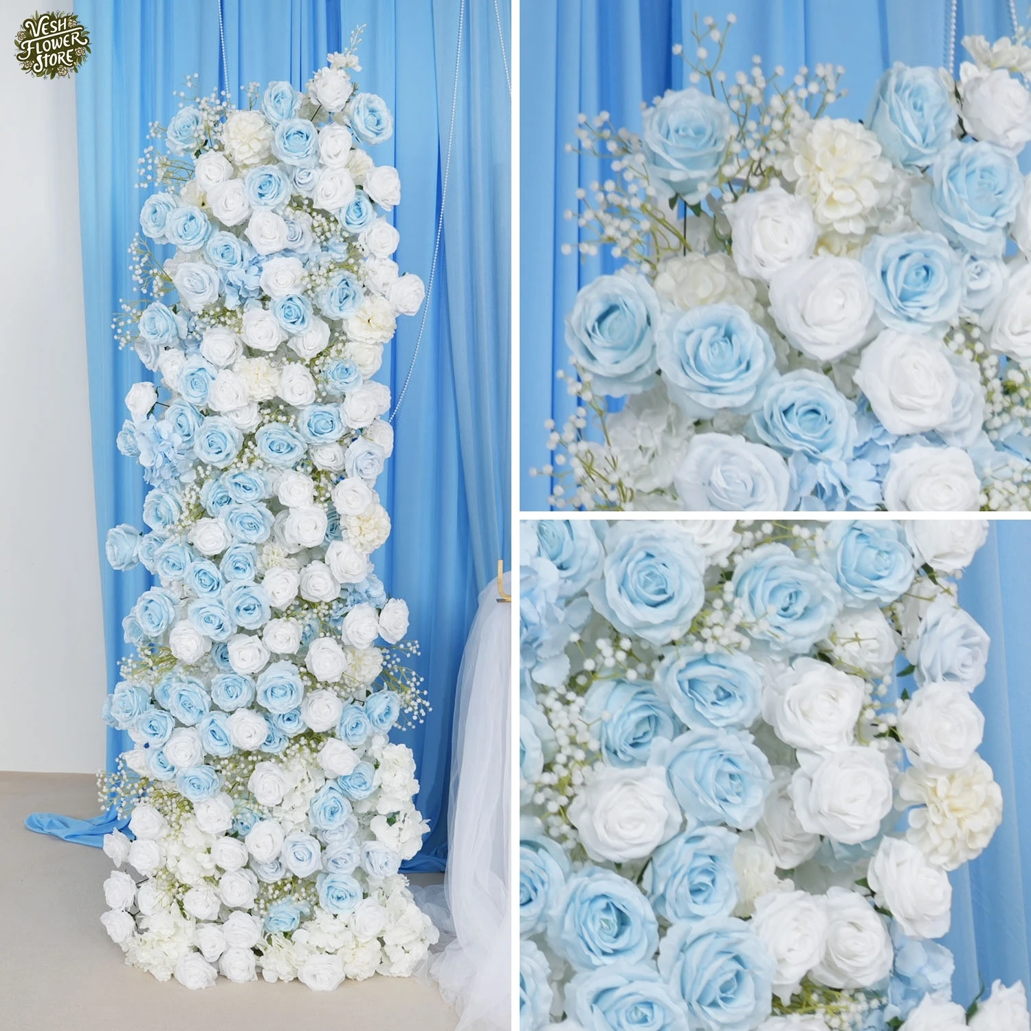 Искусственный синий и белый свадебный арка фон цветочная композиция роза пол