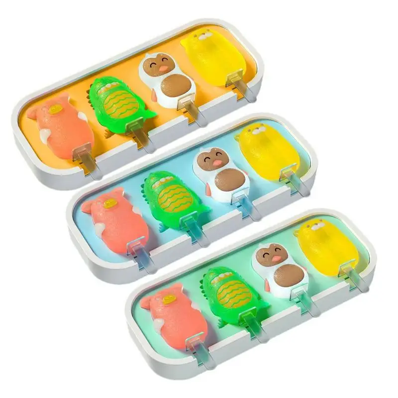 

Cartoon Ice Cream Mold 4 Cavity Silicone Popsicle Molds Tray Reusable Homemade Cake Pop Mold For Summer Party Kitchen Tool