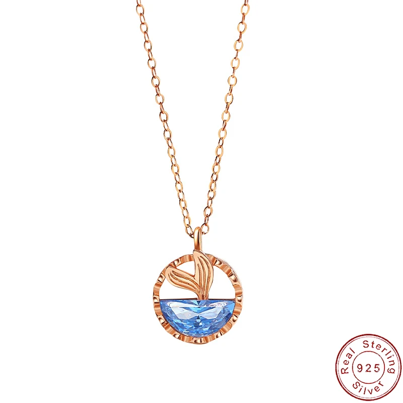 

European Fine Fish Tail Pendant S925 Sterling Silver Necklace AAA CZ For Women Birthday Gift Jewelry+box