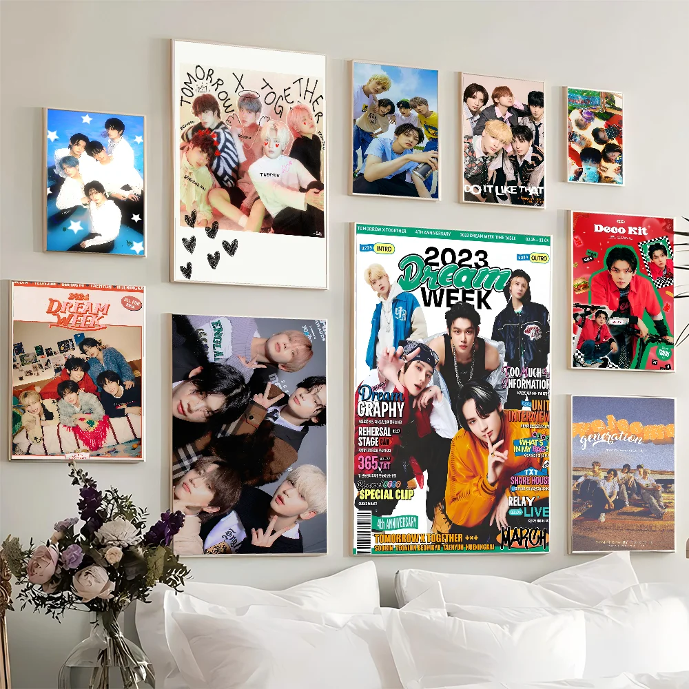 Kpop T-Tomorrow X T-Together TXT Anime Posters Sticky Whitepaper Prints Artwork Kawaii Room Decor