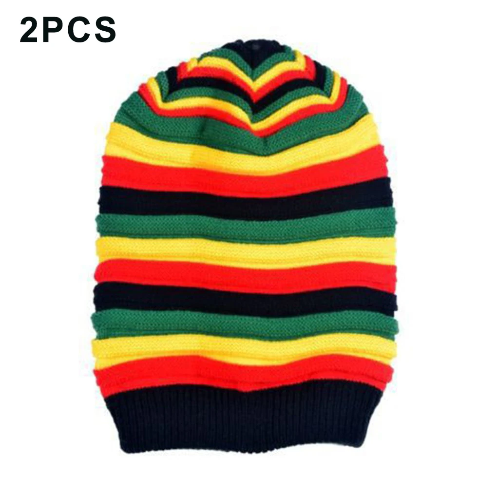 

2 шт., трикотажная шапка унисекс в разноцветную полоску