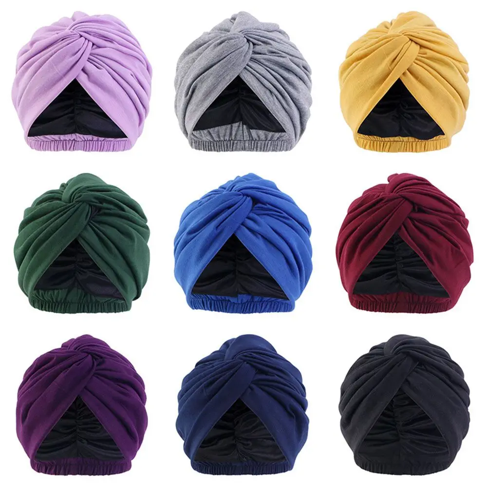 

Sleep Hat Hair Loss Headwrap Turban Cross Ruffle Headwear Cancer Chemo Cap Muslim Hijab Pre-Tied Bonnet Beanie Cap