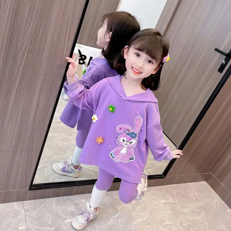 

Children's Little Girl Sweater Spring and Autumn New Fried Street Pure Cotton Casual Cartoon Fashion Two-Piece Suit