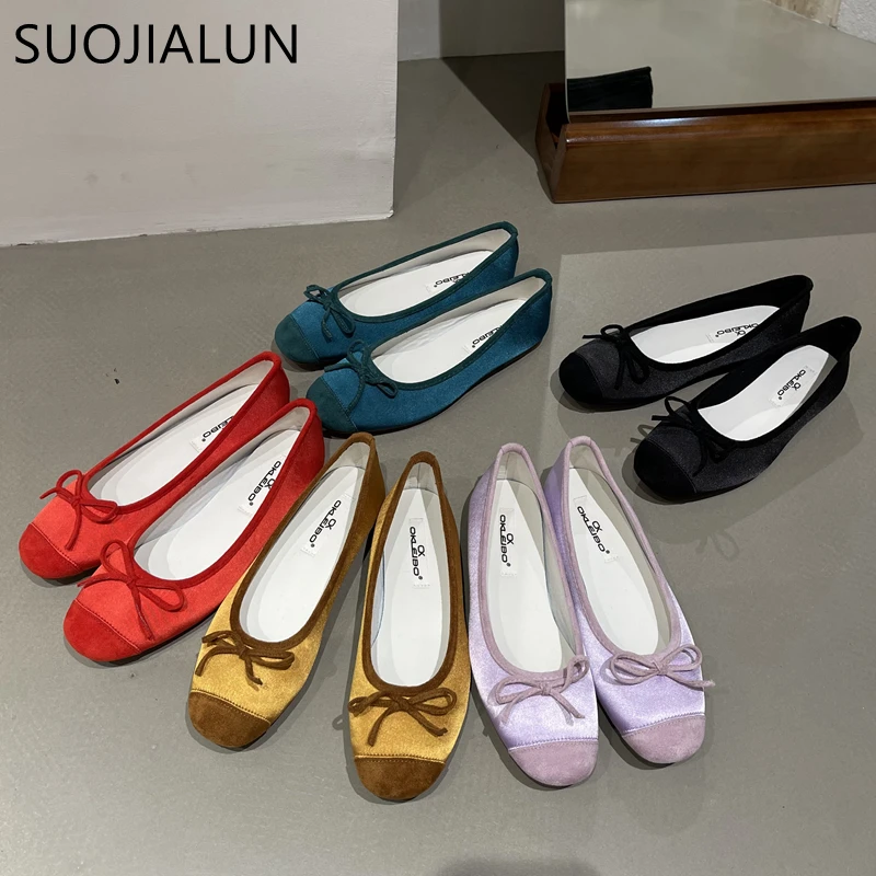 SUOJIAUN 2023 Spring New Women Flats Ballet Fashion Bow-knot Flats Female Shallow Ballerina Slip On Moccasin Mixed Colors Mujer