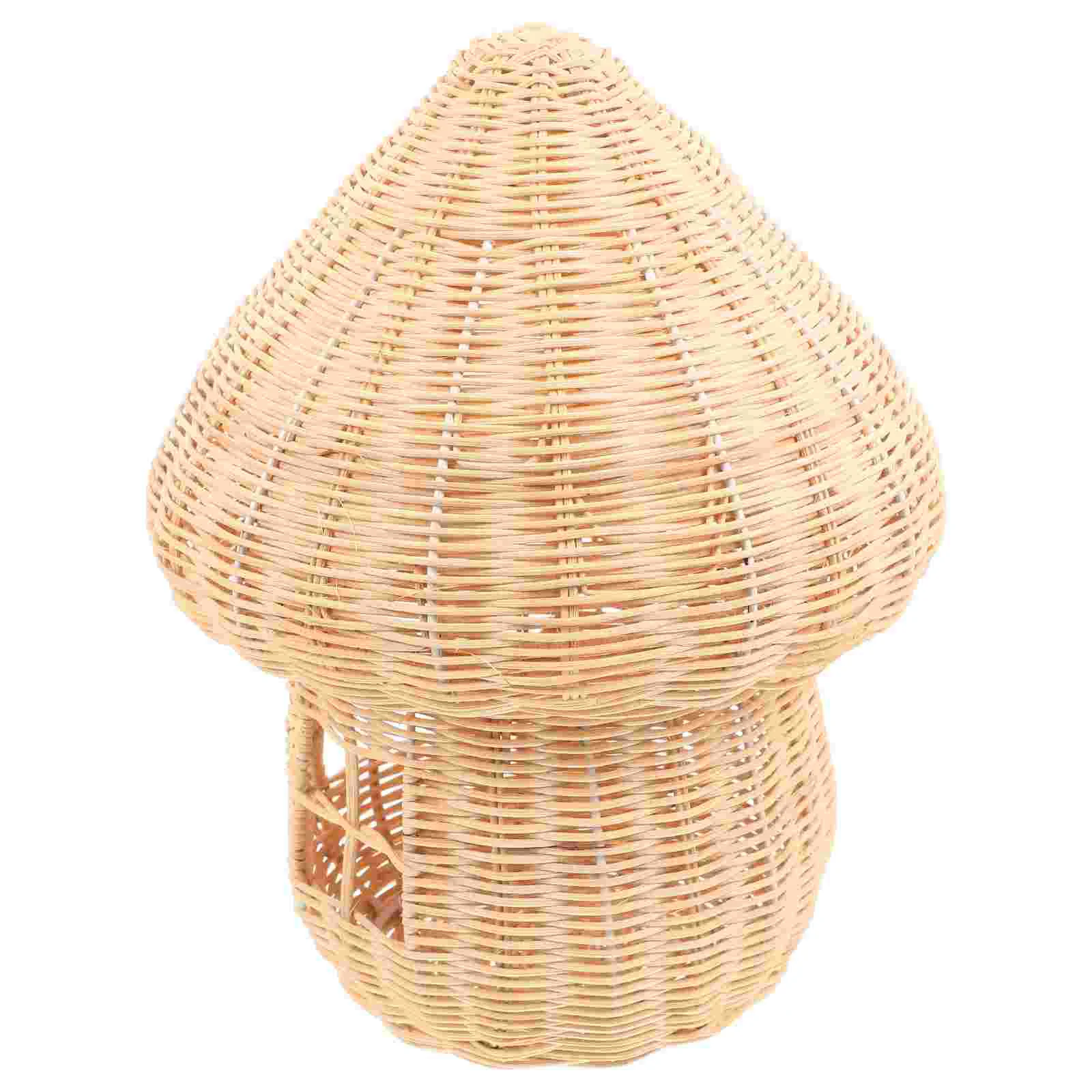 

Mushroom Rattan Basket Storage Craft House Woven Decor Bread Box Decoration Wicker Small Prop Decorative Fairy Home Party Hollow