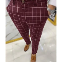 brand mens plaid pants casual long trousers slim fit office work pants classic fashion clothing
