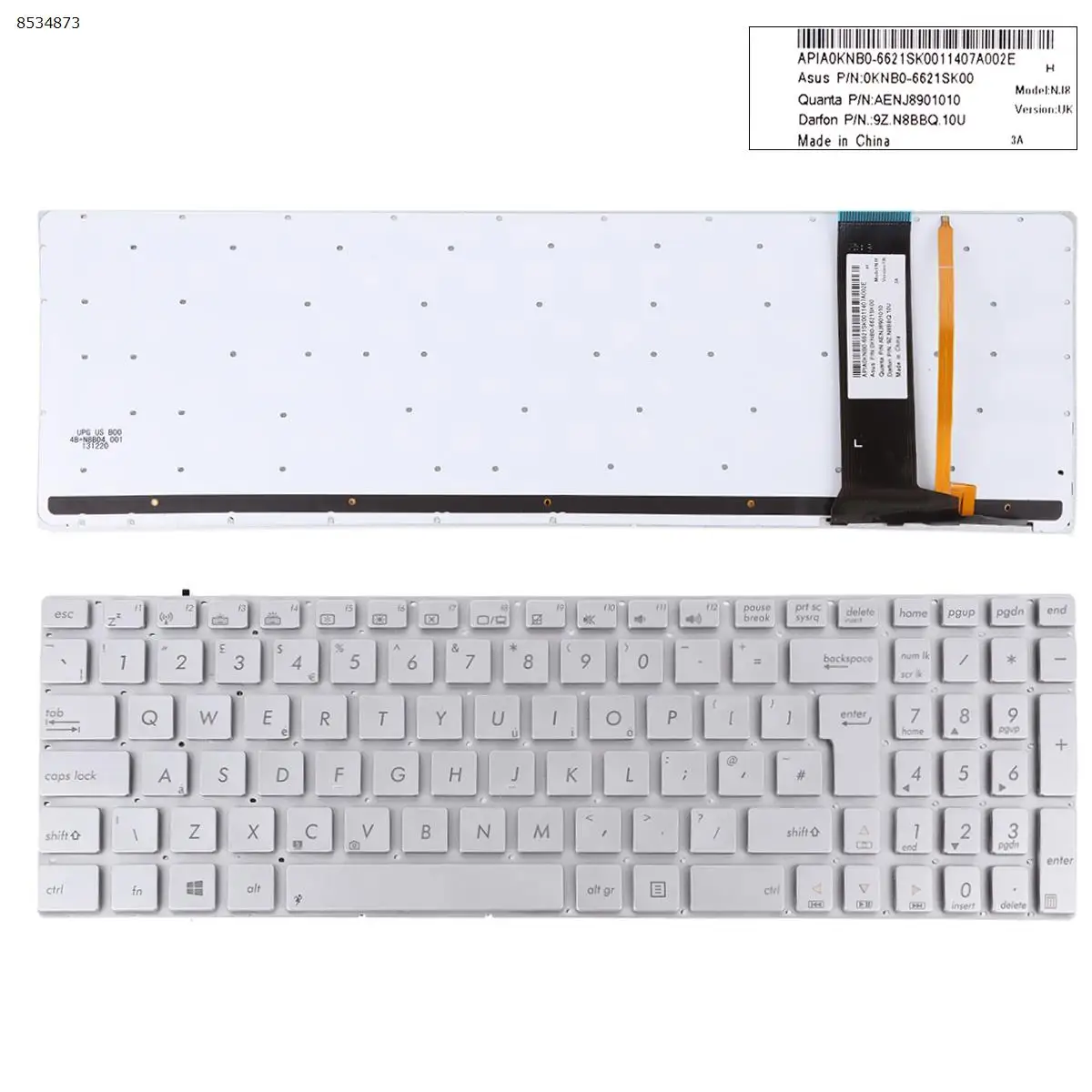 

UK Laptop Keyboard for ASUS R701VJ R701VM R701VZ R501JR R501VB R501VJ R501VM R501VV R501VZ R514J R514JR SILVER Backlit