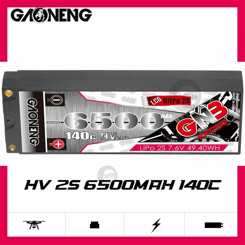 

Gaoneng GNB 6500 мАч 2S1P 7,6 В 140C прозрачный LCG ультра 2S тонкий твердый корпус LiPo батарея с 5,0 мм пуля XT60/T-разъем для радиоуправляемых автомобилей