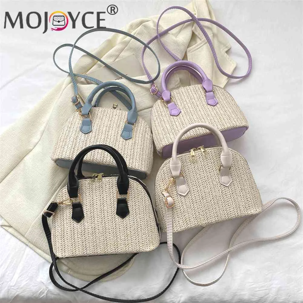 

Summer Hand-Woven Handbags PU Stitching Women Messenger Bag Handmade Fashion Casual Portable Elegant for Seaside Holiday