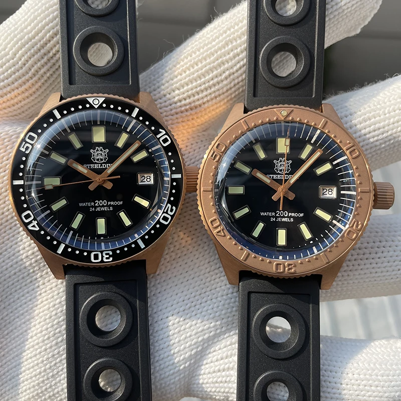 STEELDIVE Мужские дайверские часы Cusn8 Бронзовые роскошные автоматические 200 м