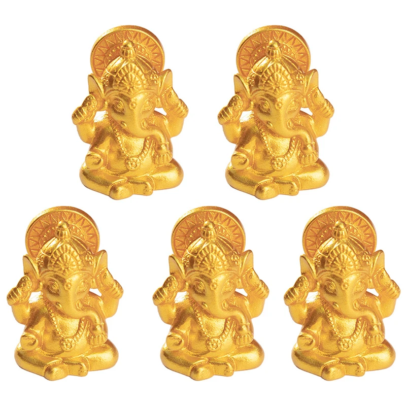 Золотой Лорд Ганеша Статуя Будды Скульптуры Бога Слон Фигурки Искусственная