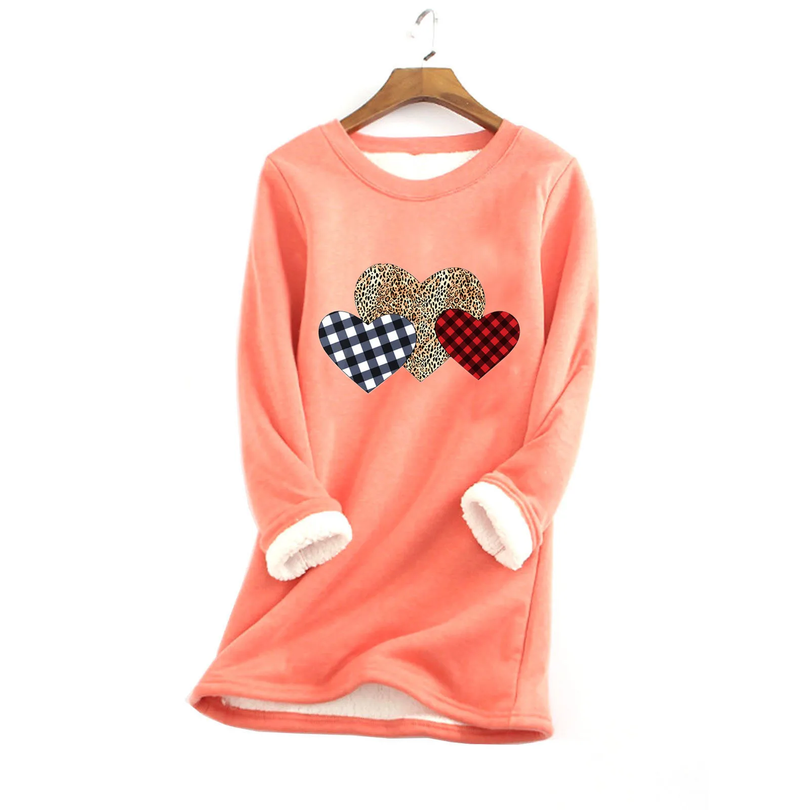 

Women Thick Fleece Printing Sweatshirt Warm O-neck Underwear Ladies Long Sleeve Sweaters And Tops Womens Long Sleeve Tee Spandex