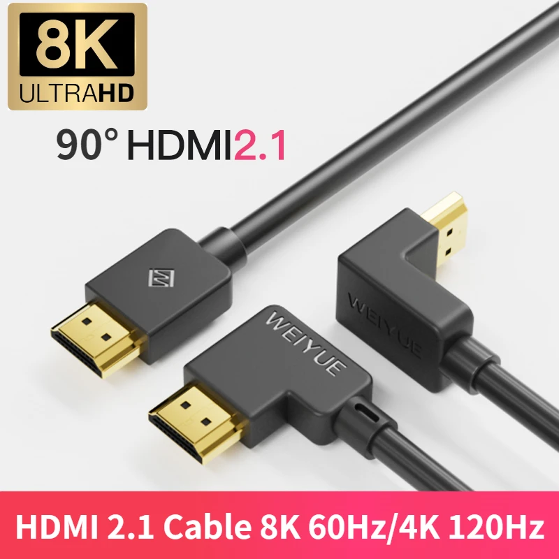 

90° HDMI2.1 Cable Right Angle Elbow HDMI Cable Version 2.1 8K@60Hz 4K@120Hz PC HD PS5 Video Cable Gaming Tv Cable