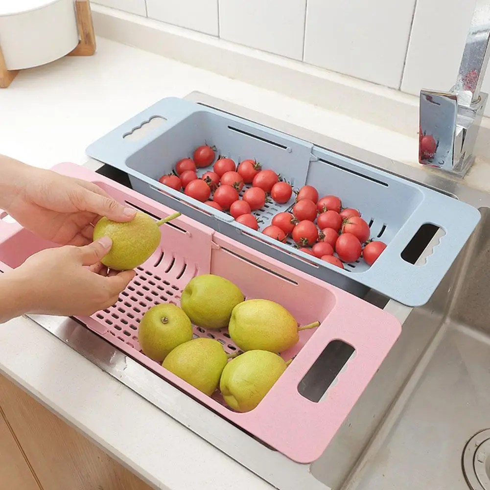 

Retractable Sink Drainage Basket Vegetable Fruit Drainer Drying Drain Basket Racks Retractable Basket Kitchen Adjustable W5e3
