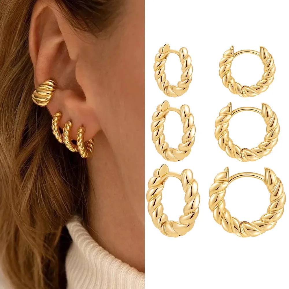 

Classic Smooth Copper Metal Twist Hoop Earrings for Women Minimalist Hoops Huggie Ear Buckle Fashion Statement Jewelry Gift