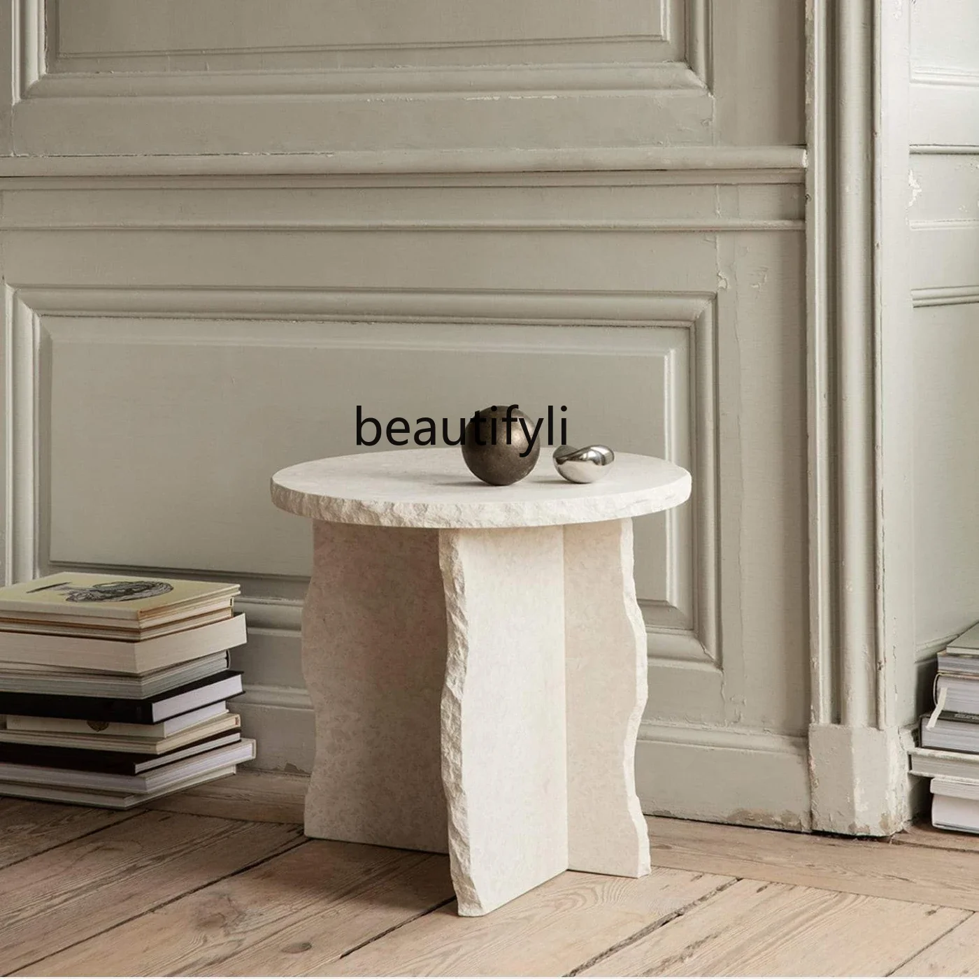 Wabi Sand Wind Дизайнерский натуральный травертин Боковой столик с эффектом трещин