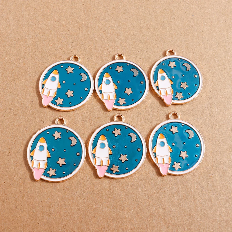 

10pcs 25x29mm Enamel Space Rocket Charms for Jewelry Making Drop Earrings Pendants Necklaces DIY Keychain Crafts Accessories
