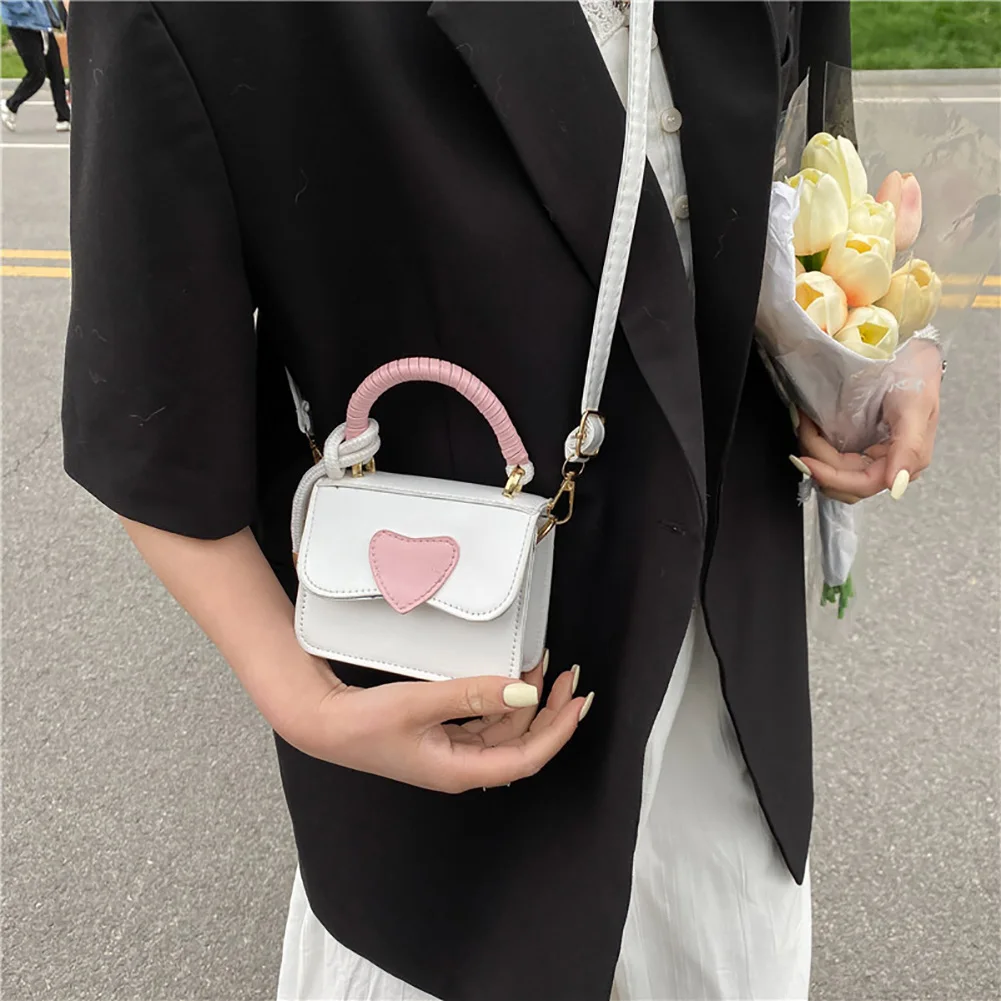 

Women Mini Shoulder Bag Love Heart Shape Leather Hit Color Crossbody Satchel Bag Women Outdoor Business Traveling