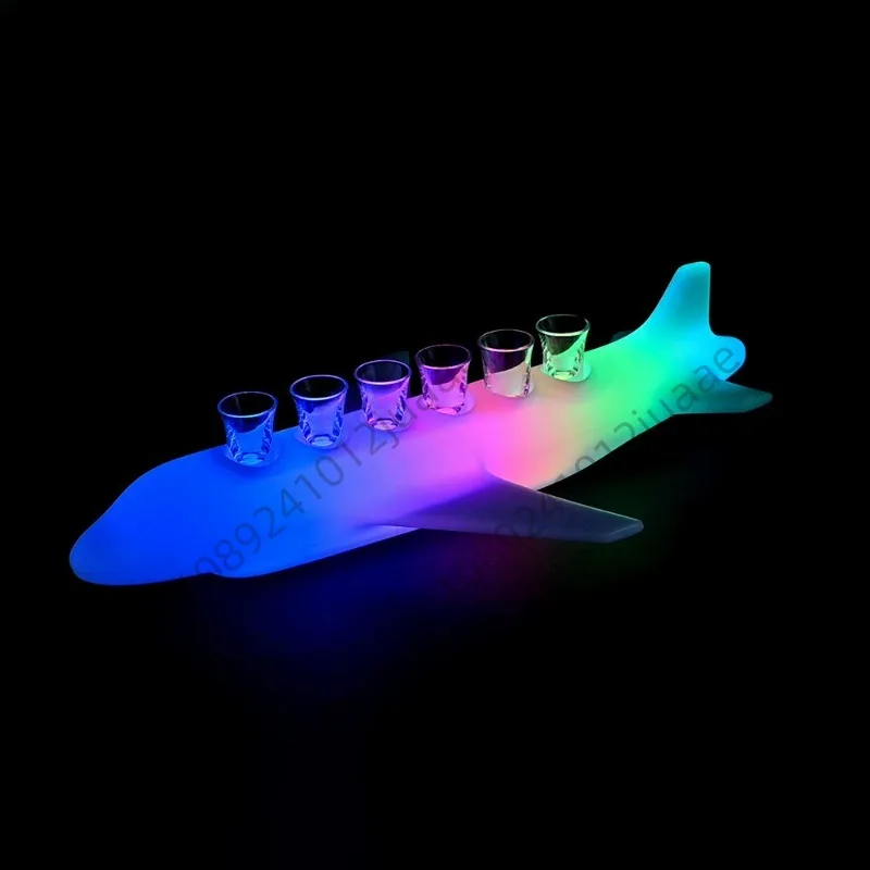 Фото Подставка для бокалов с LED-подсветкой и индивидуальным логотипом, поднос для шотов в форме самолета, держатель для вина, текилы, виски, LED-подсветка для бара или ночного клуба №1