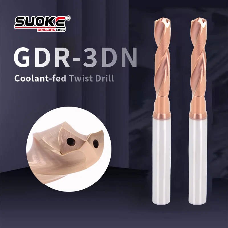 

SUOKE Carbide Solid Twisted Drills Tungsten Steel Alloy Bits With Nano Coating Coolant-fed Metal Drilling Hole CNC Machining