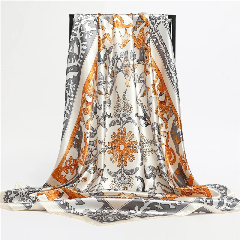 Атласная квадратная искусственная хиджаб элегантная модель 2022 шаль с рисунком