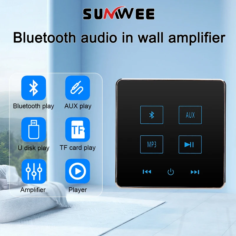 Мини-домашний Bluetooth-усилитель звука в стене сенсорная клавиша фон панель