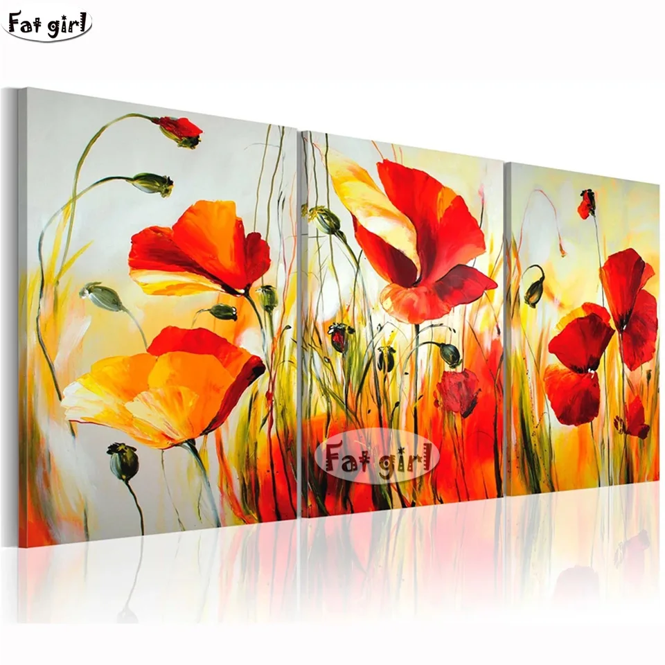 Триптих набор из 3 предметов для вышивки крестиком цветок мака 5d алмазная