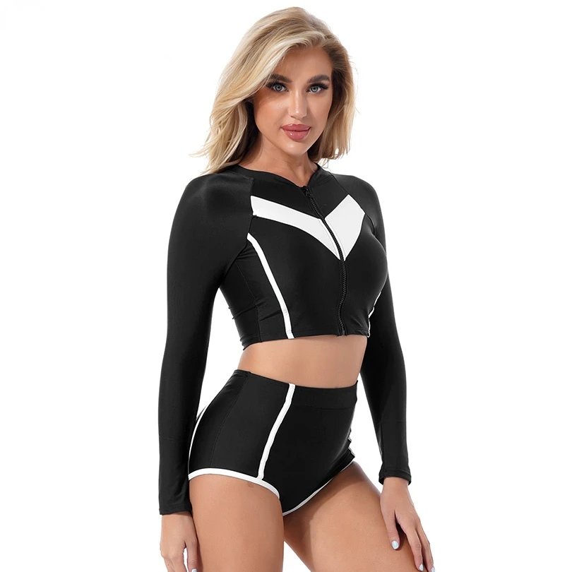 

Split Long-sleeved Sunscreen High Waist Sexy Bikini New Hot Spring Swimwear Women Swimsuit 2 Pcs Crop Top Swumsuit Woman Bikini