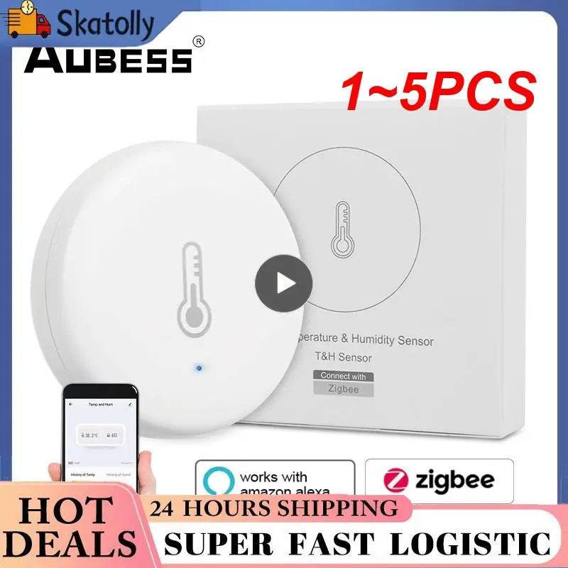 

1~5PCS Tuya Smart Zigbee Temperature And Humidity Sensor Indoor Thermometer Monitor For Home Work With Alexa Home