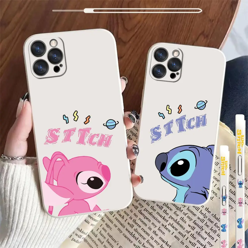 

Cartoon Lilo & Stitch Sttch Anime Phone Case For Apple iPhone 14 13 12 11 Pro Max Mini X XS XR SE 7 8 Plus Liquid Rope Cover