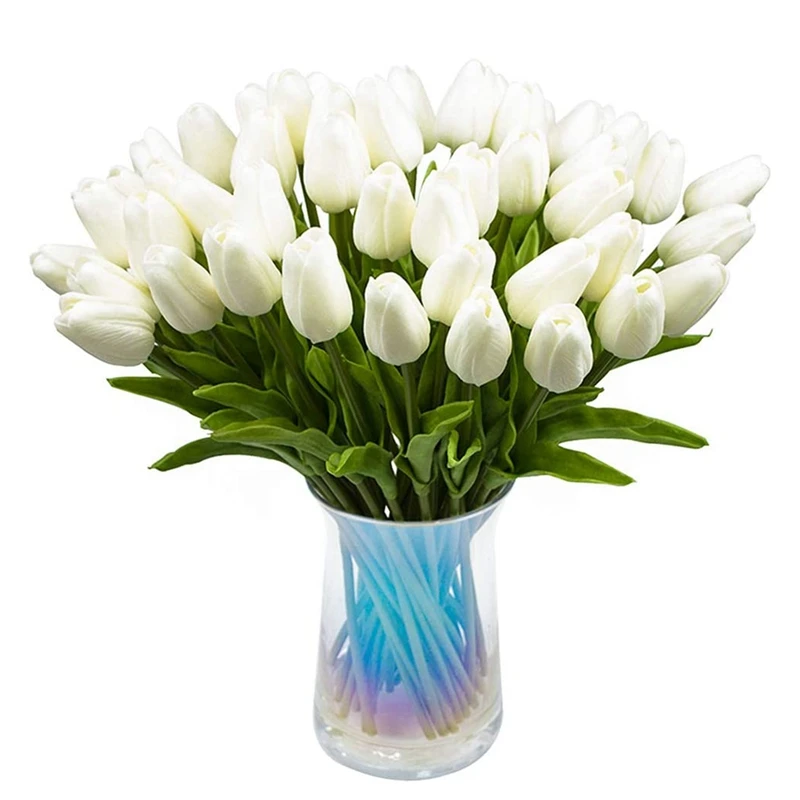 

30Pcs Artificial Tulips Flowers Real Touch Tulips Fake Holland PU Tulip Bouquet Latex Flower White Tulip