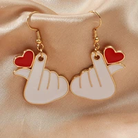 minar unique design red white enamel finger love heart dangle earring for women creative metal earring jewelry party jewelry