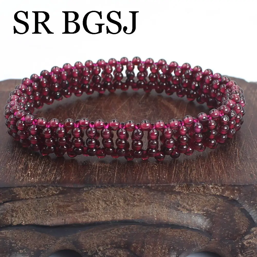

Free Shipping 3MM Natural Stone Red Beaded Bracelets For Women Garnet Gems Bangle Jewelry