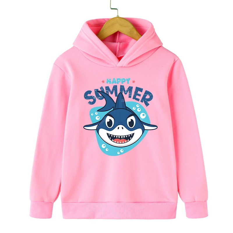 

Happy Summer Shark Print Kids Clothes Girls Spring Autumn Long Sleeve Hoodie Cartoon Animal Sweatshirt Baby Boys Shark Hoody