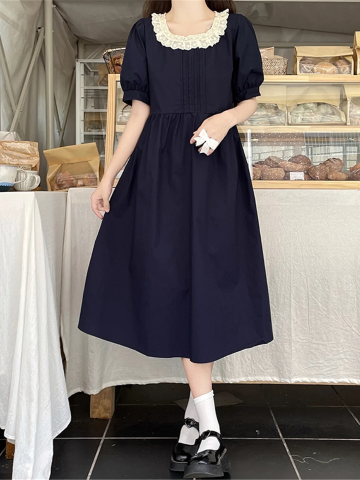 Mori Girl Japan fashion Tribe Summer Lady Lace Collar Dress Female Student Sweet Temperament Younger Long dress |