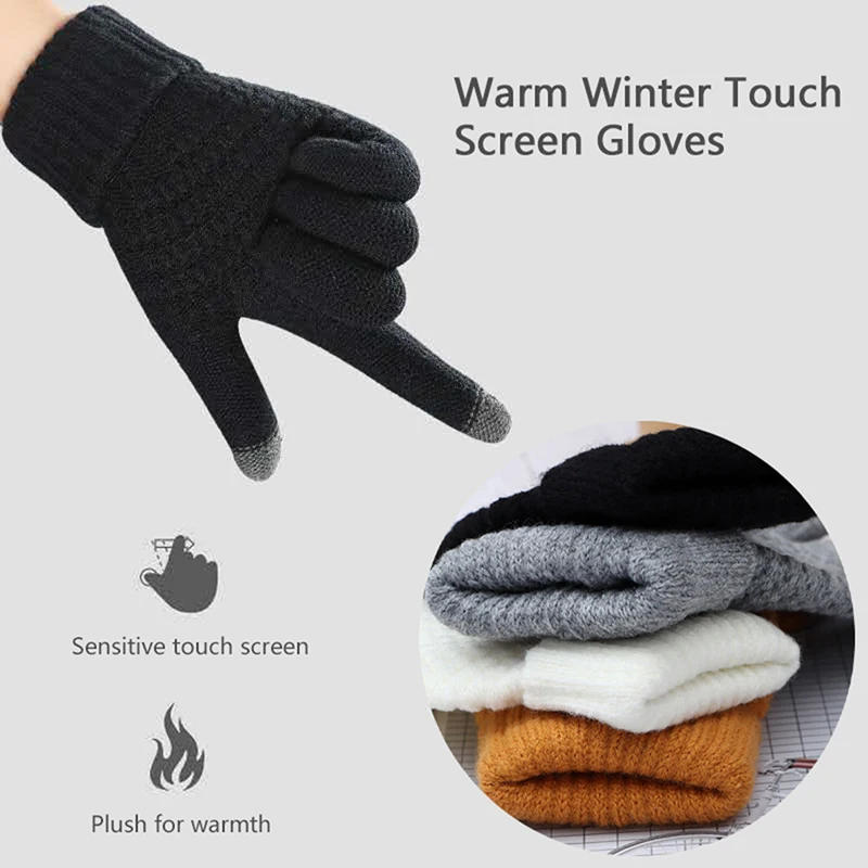 

Women Men Warm Winter Touch Screen Gloves Stretch Knit Mittens Wool Full Finger Guantes Female Crochet Motorcycle Riding Gloves