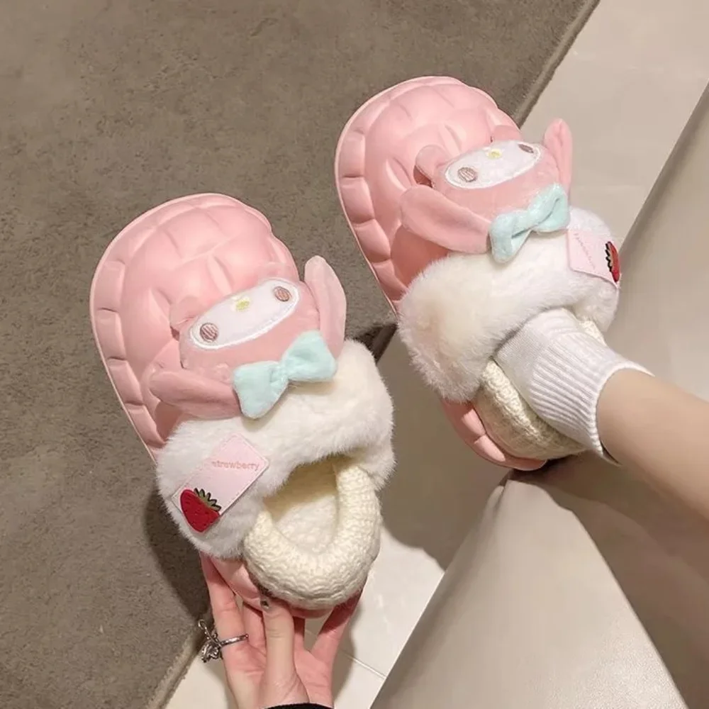

Miniso Sanrio Non Slip Cotton Slippers Female Autumn Winter Home Removable Thick Bottom Warm Soft Fluffy Female Winter Outerwear