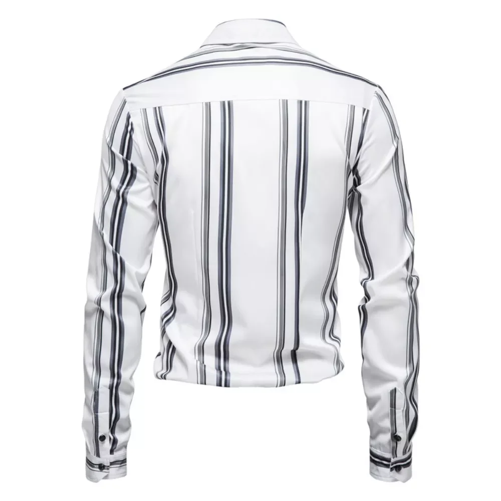 Casual Men's Lapel Vertical Stripe Printed Long Sleeve Shirt 2021 New Business