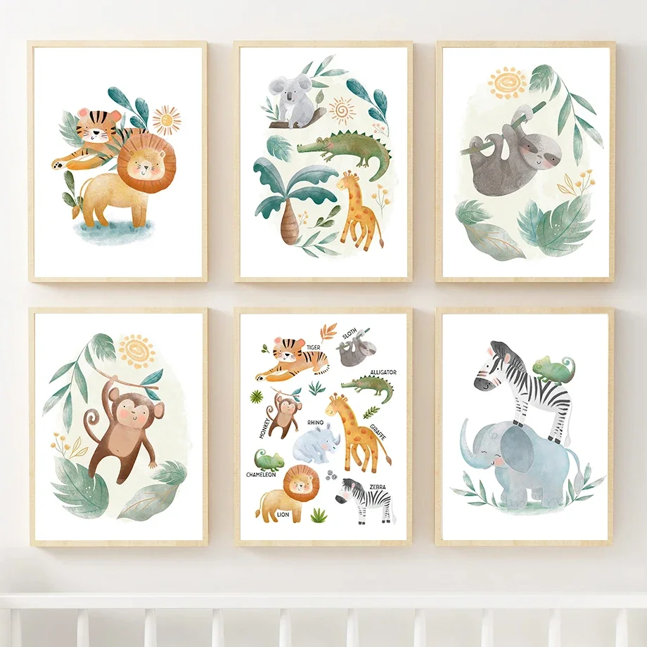 Настенная картина льв тигр Ленивец слон Зебра постеры на холсте в скандинавском
