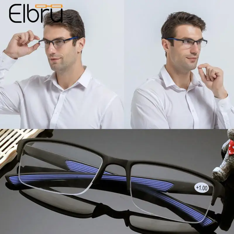 

Elbru Diopters+1+1.5+2+2.5+3+3.5+4 Half Frame Reading Glasses Men High Definition Prebyopia Spectacles Women Eyeglasses Unisex