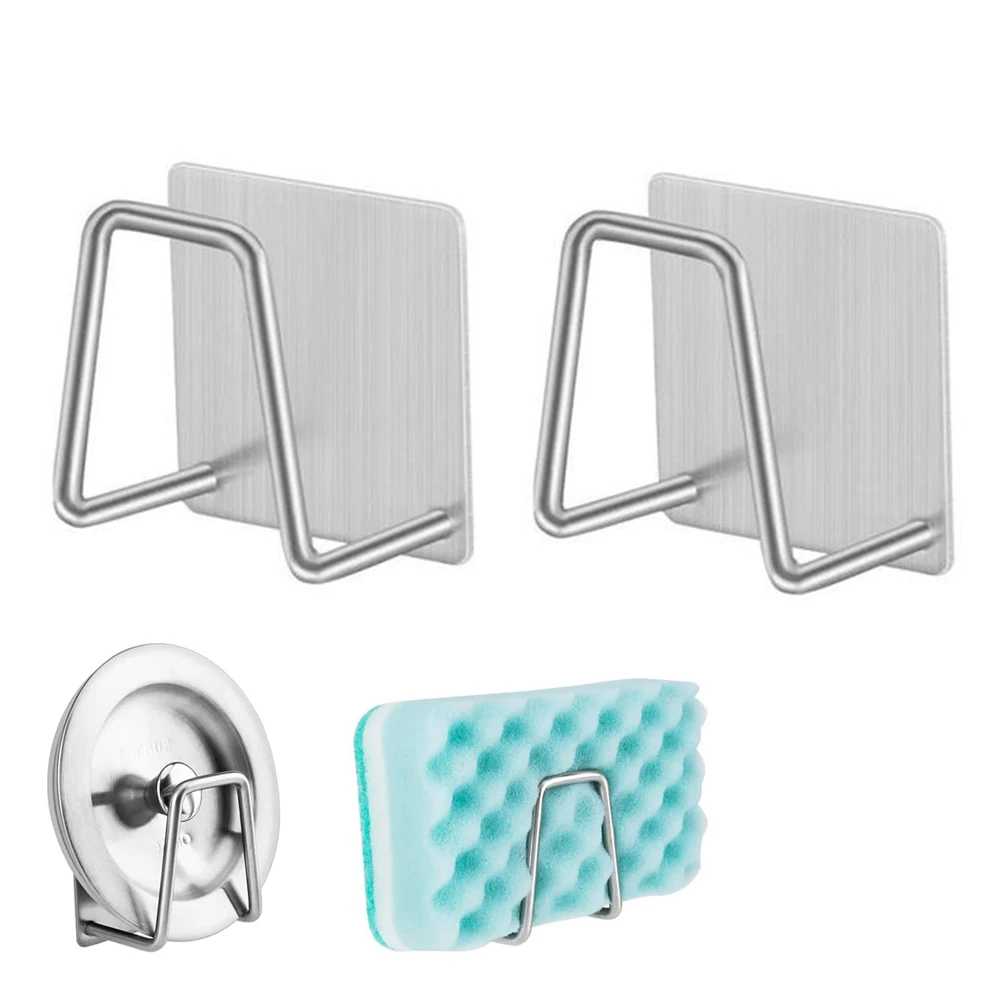 

2Pcs Sponge Holders for Kitchen Sink Premium 304 Stainless Steel Rustproof Waterproof Strong Adhesive Sink Kitchen Accessories