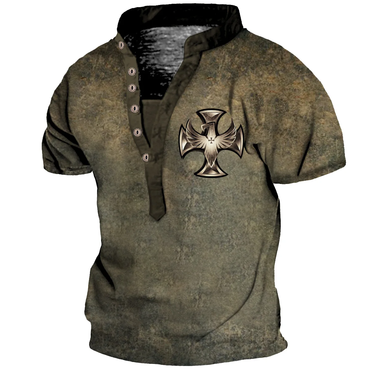 2023 Summer Trend T Shirts For Men y2k 3d Print Retro Eagle Cross Tops buckle V-neck Street Punk Short Sleeves Sports Tee