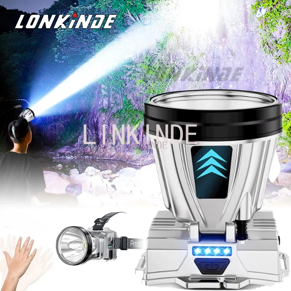 Супер яркий светодиодный налобный фонарь встроенный 18650 USB перезаряжаемый датчик