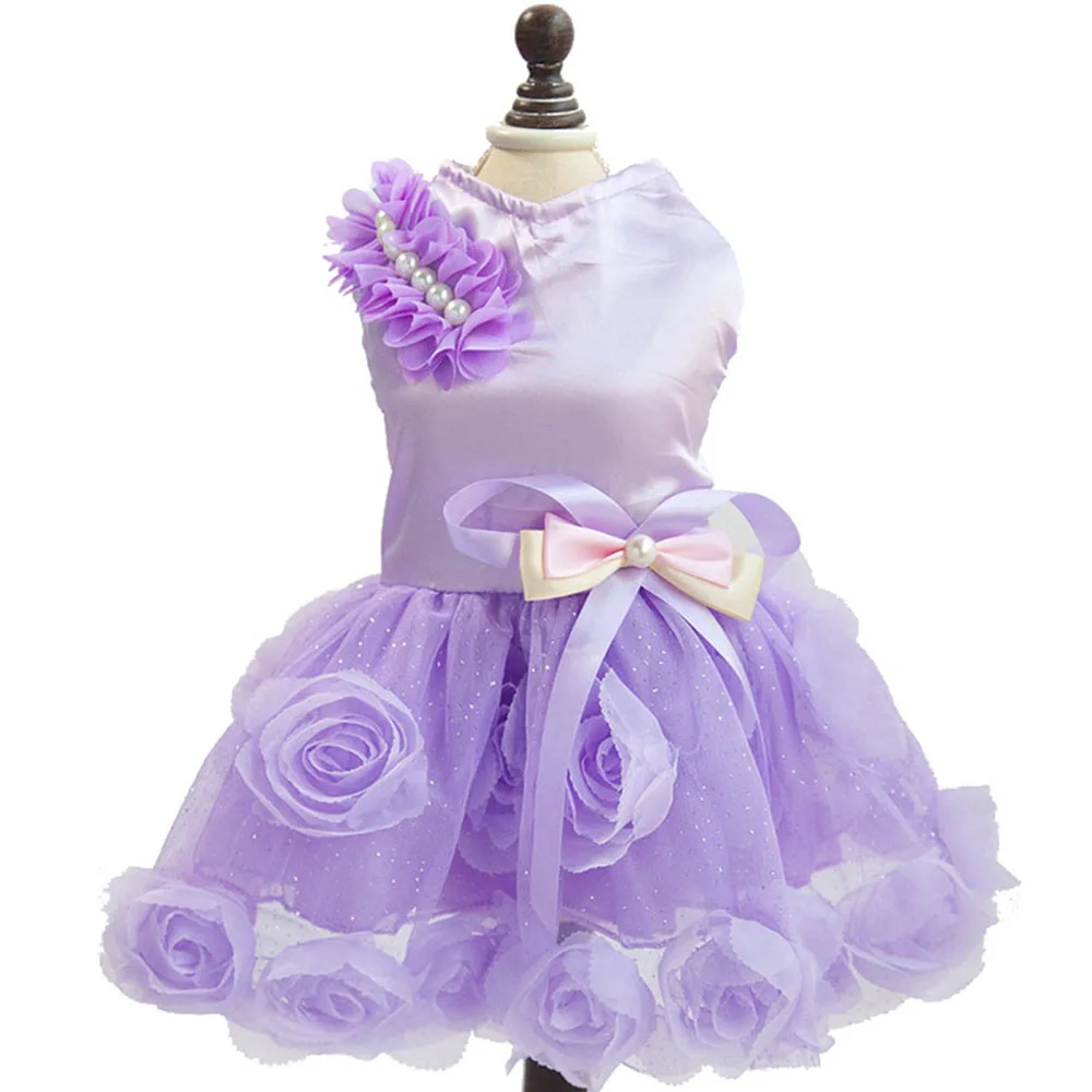 

Dog Flower Dress with Bowknot Dog Wedding Birthday Dress Girl Puppy Princess Clothes Cute Rosette Pet Skirt for Cats Small Dogs