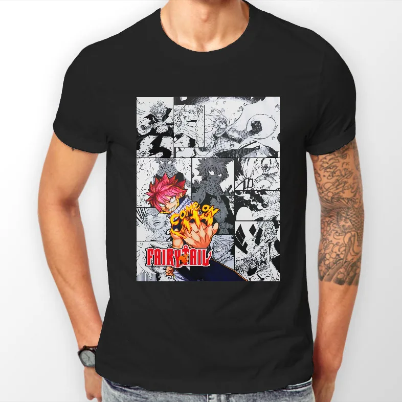 

Fairy Tail Natsu Dragneel Manga Strip Anime Unisex O-Neck Cotton T Shirt Men Casual Short Sleeve Tees Tops Harajuku Streetwear