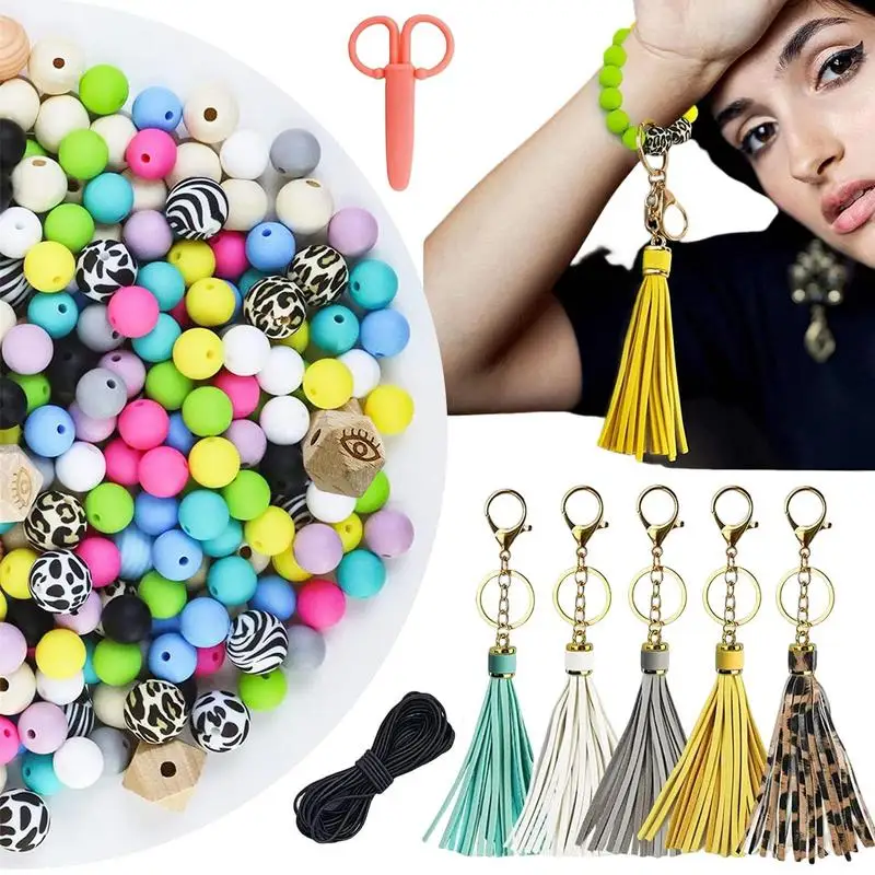 

Silicone Beads Round Wood Beads For DIY Necklace Chain Bracelet Jewelry Accessories Pendant Keyring Bracelet Keychain 255PCS
