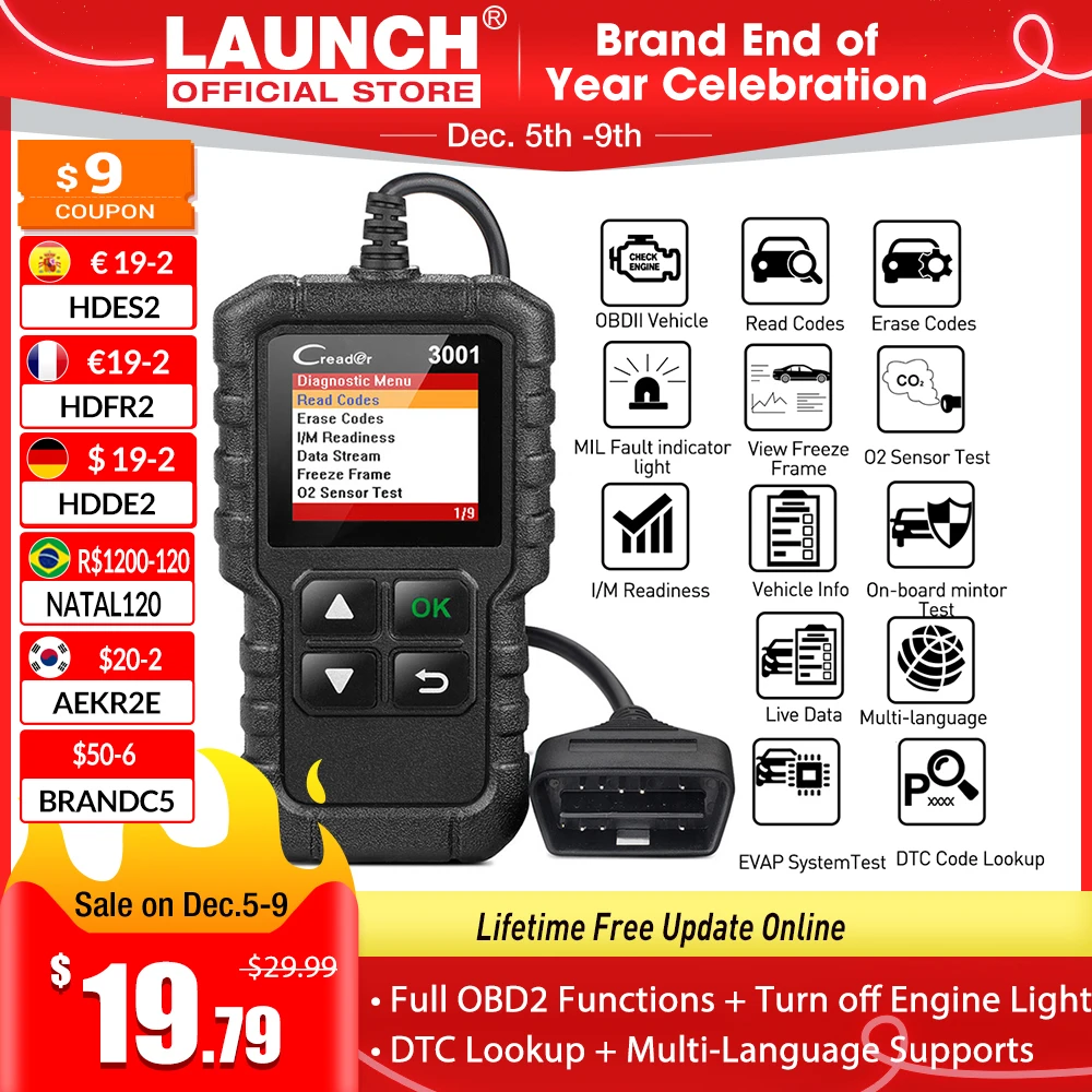 LAUNCH X431 CR3001 Car Full OBD2 Diagnostic Tools Automotive Professional Code Reader Scanner Check Engine Free Update pk ELM327