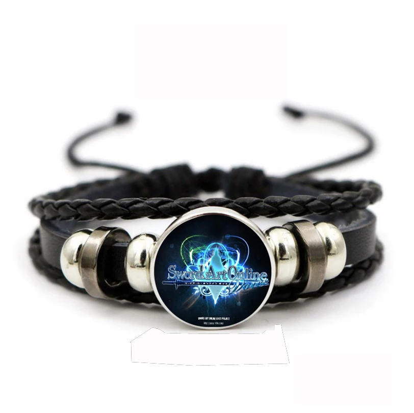

Cartoon Bracelet Leather PU Woven Bracelet Time Gem Wristband Kids Cosplay Gift For Anime Sword Art Online Braided Bangle