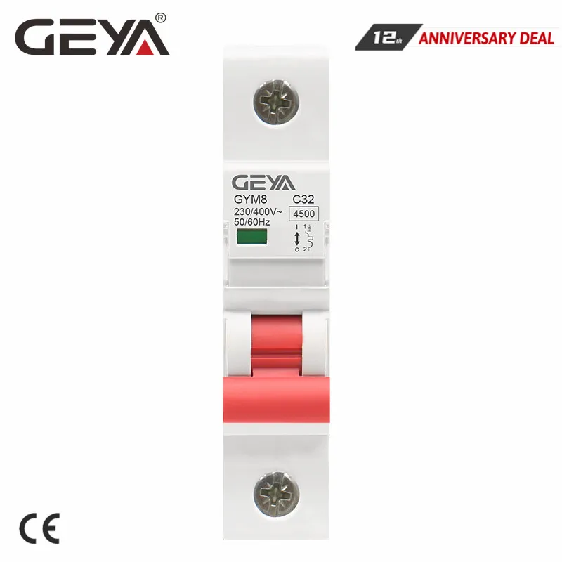 

GEYA GYM8 SP Din Rail Circuit Breaker C Curve 6A 10A 16A 20A 25A 32A 40A 50A 63A 220V with CE CB SEMKO Certificate